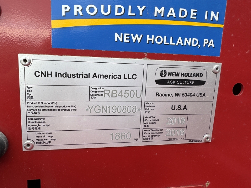 2016 New Holland RB450U round baler at Baker & Sons Equipment in Ohio