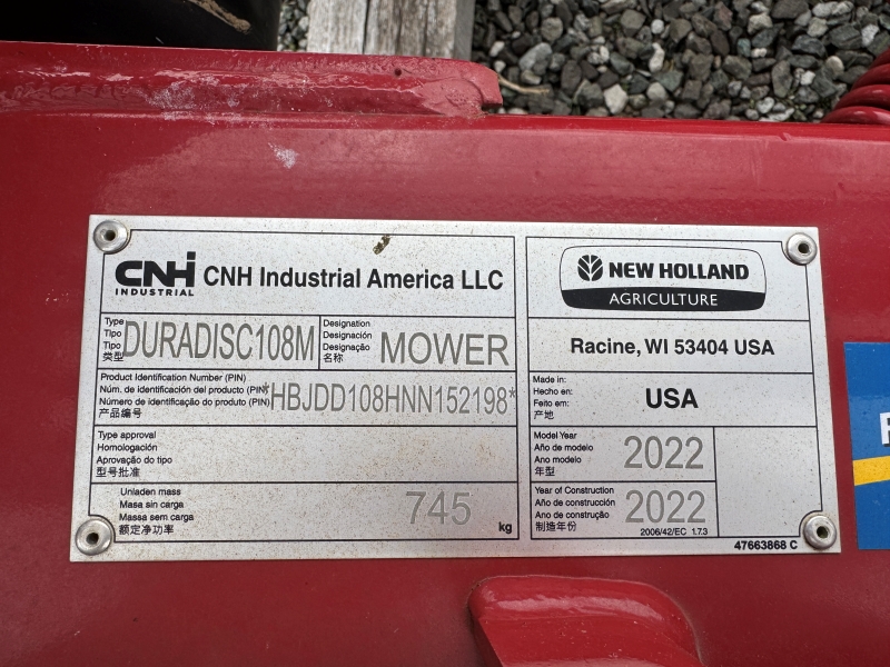2022 new holland 108m disc mower in stock at baker and sons equipment in ohio