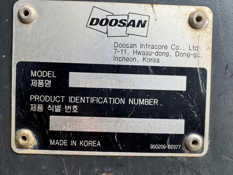 Used Doosan DX140LCR-5 excavator for sale at Baker and Sons Equipment in Ohio