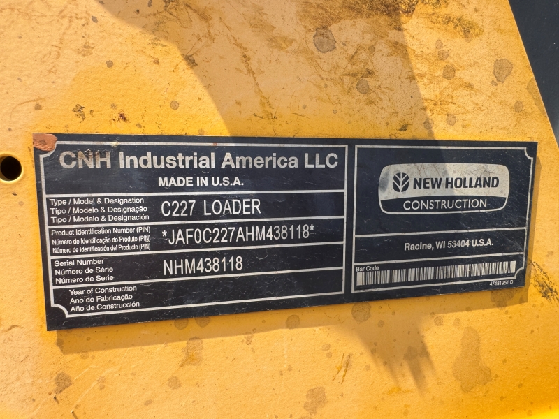 2017 New Holland C227 skidsteer in stock at Baker & Sons Equipment in Ohio