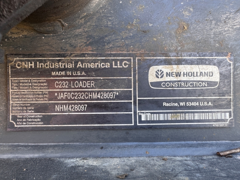 2017 New Holland C232 skidsteer in stock at Baker & Sons Equipment in Ohio