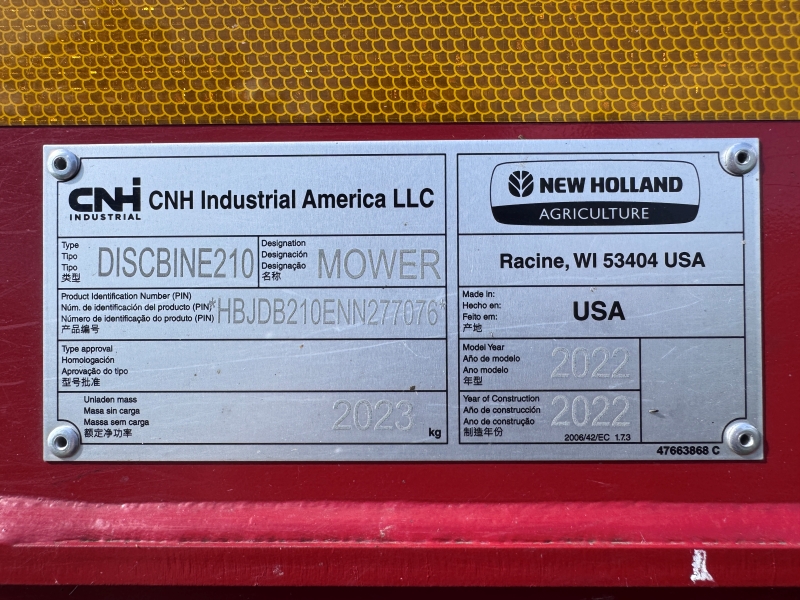 2022 New Holland 210R disc mower conditioner for sale at Baker and Sons in Ohio